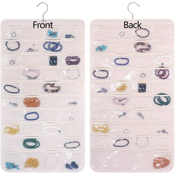 80 Pockets Hanging Jewelry Organizer for Women, Storage Bag for Earrings Necklace Bracelet Ring Accessory Display Holder Box