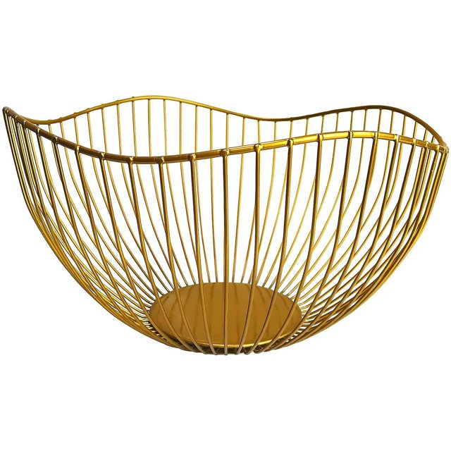 Cesta de frutas de alambre, cuenco dorado para encimera de cocina, cesta de frutas ondulada, cuenco para servir, Plato de frutas de alambre para frutas y verduras