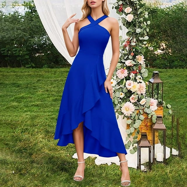 WILLBEST Vestidos Largos Casuales Para Mujer Vestido De Fiesta De Graduación Con Dobladillo De Color Sólido A La Moda Para Mujer