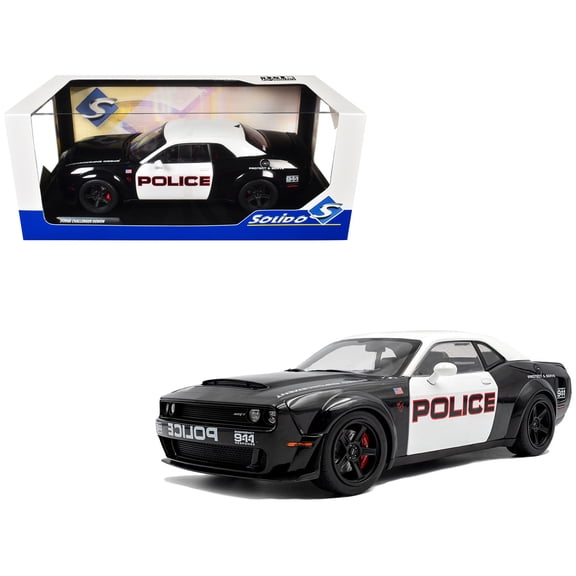 2023 Dodge Challenger Demon "Police" Black and White 1/18 Diecast Model Car by Solido