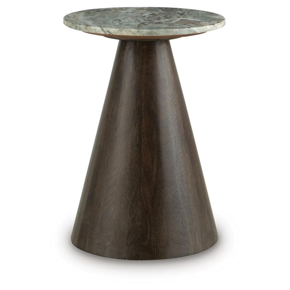 Signature Design by Ashley Waltnor Accent Table - Natural Marble Top with Mango Wood Base, Mixed-Material Design