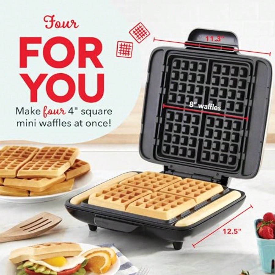 NoDrip Waffle Maker Four Waffle Molds Nonstick Waffle Iron with Quick HeatUp Nonstick Surface Perfect Waffle Maker for and Families Just Add Batter