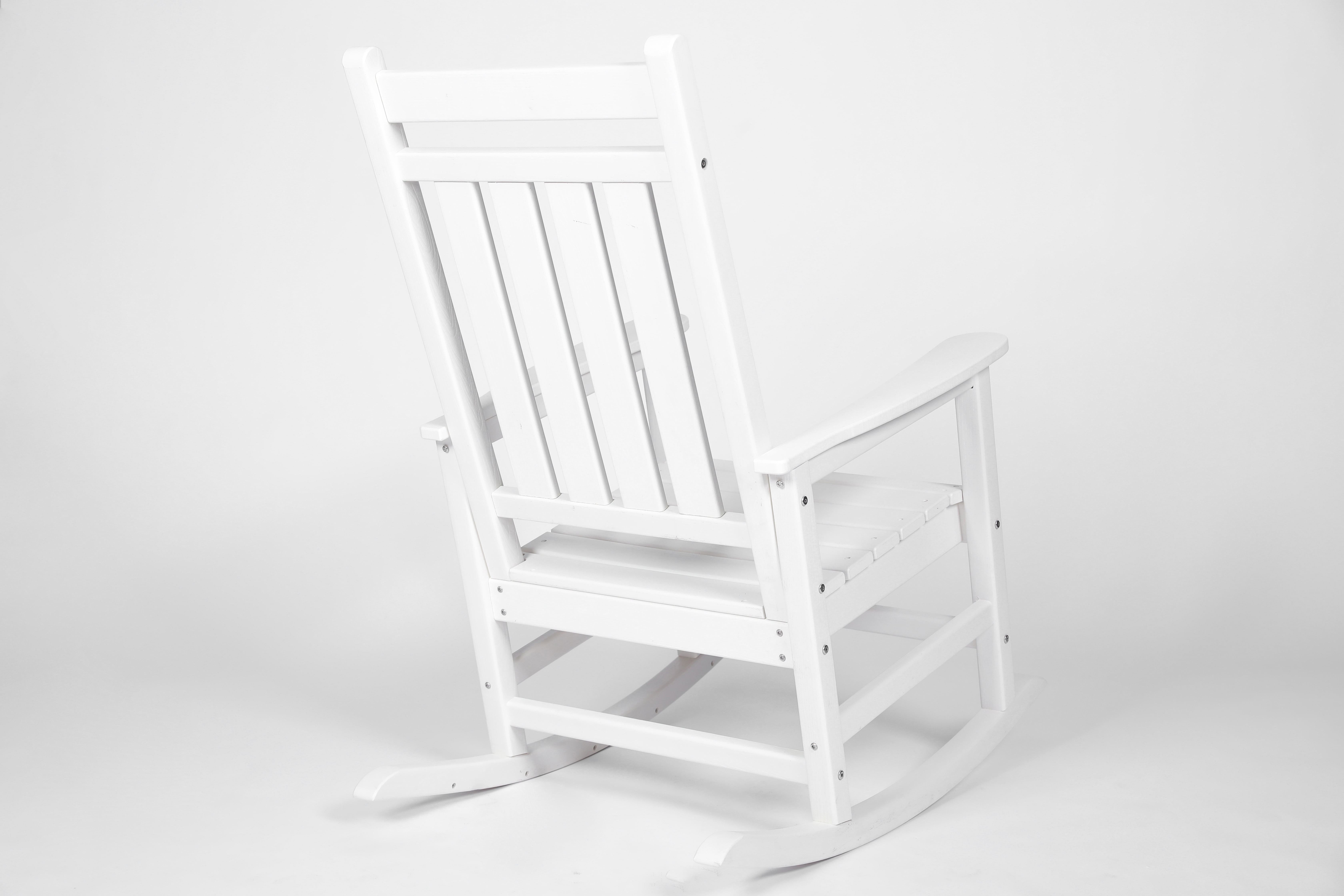 3 Piece Rocking Chair Set, Wood Texture Rocking Furniture with Side Table for Patio Backyard Leisure Area, White