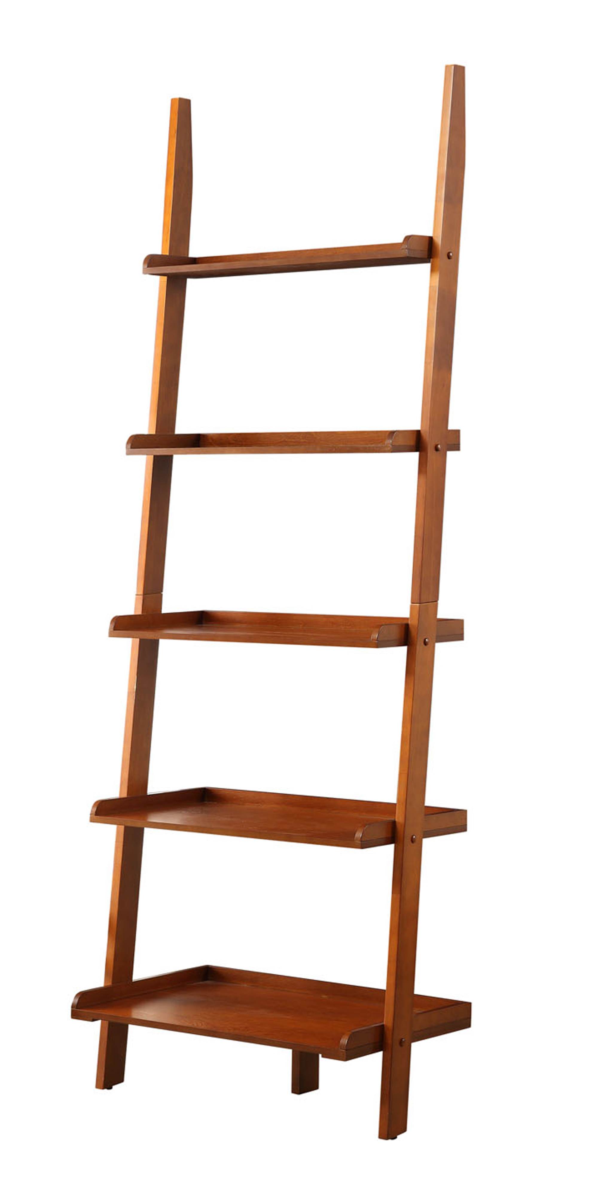 Cherry Finish Leaning Ladder Bookcase 5 Tier Open Design Display Home