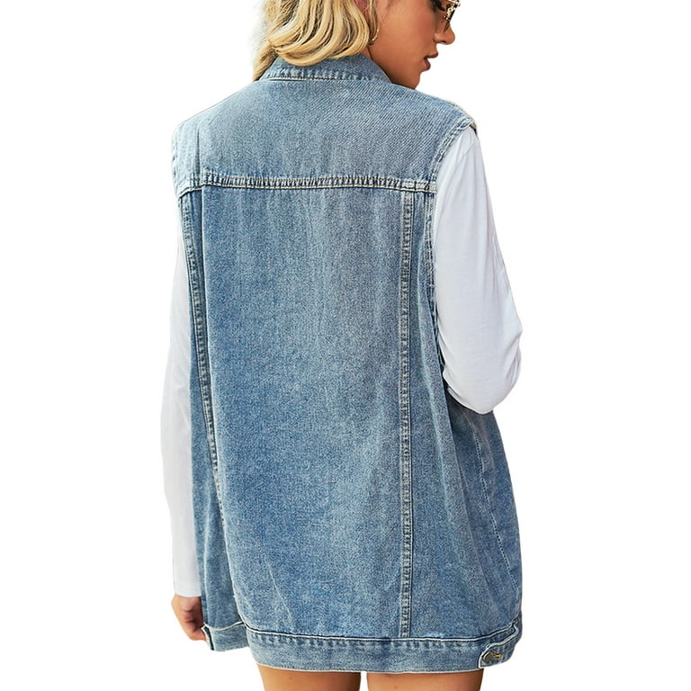 Sunisery Women Denim Shirt Dresses Long Sleeve Distressed Jean