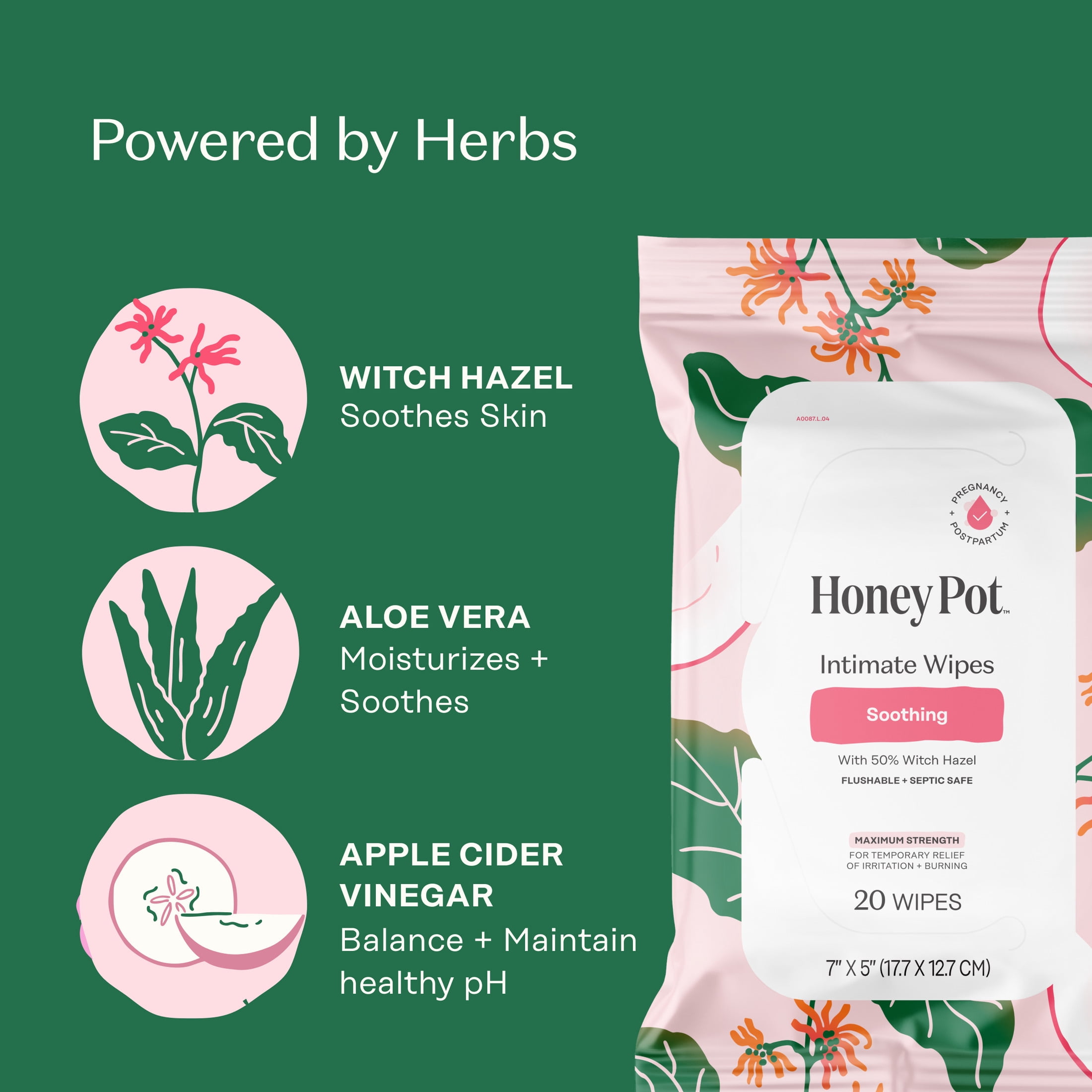 Honey Pot Intimate Wipes - Witch Hazel, 20 Count