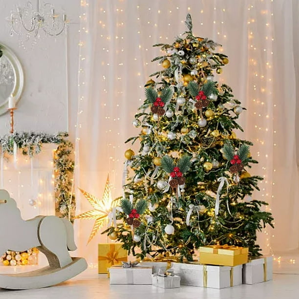 INFILM Lot De 10 Branches De Pommes De Pin Rouges Artificielles Pour Cartes De Vœux, Couronne, Décorations De Fête De Mariage, Sapin De Noël, Décorations De Vacances