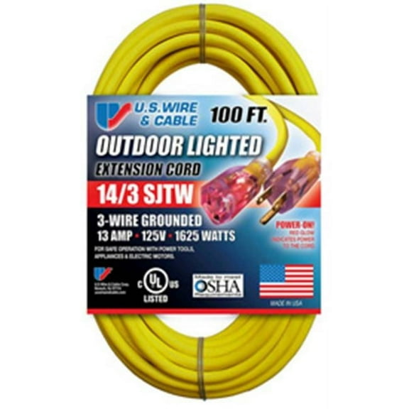 100 ft. Three Conductor Yellow Temp-Flex Lighted Plug Cord