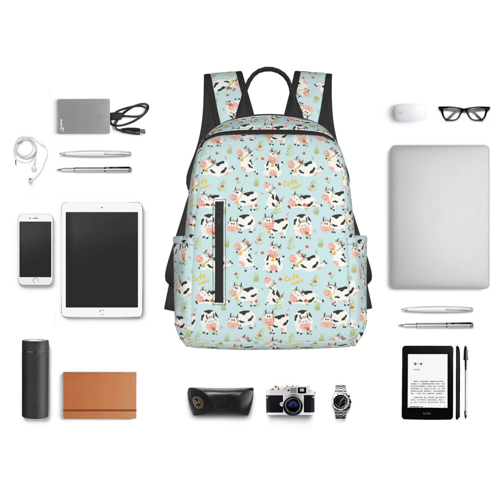 Xecao Cute Cows print Backpack For women men Aesthetic Lightweight Travel Daypack Simple Cute Backpack For Bookbag