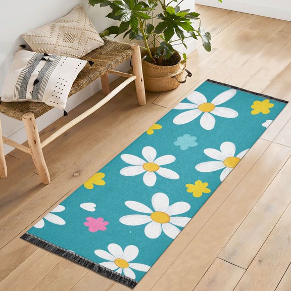 Yayeee Runner Rug for Bedroom 2'x6' Machine Washable Hallway Non Slip Mat, Small Daisy