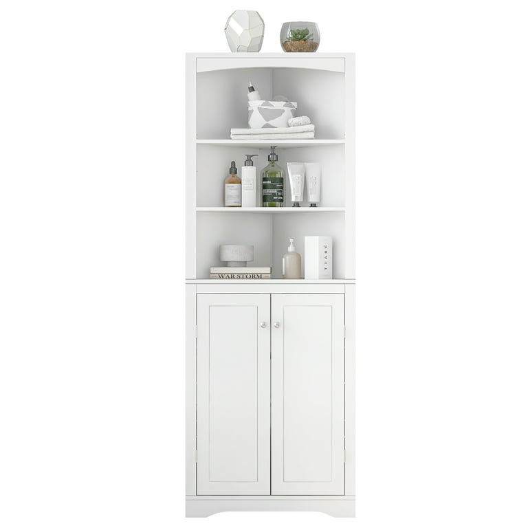 Dropship White Bathroom Storage Cabinet With Shelf Narrow Corner Organizer  Floor Standing (H63 6 Shelves 1 Door) to Sell Online at a Lower Price