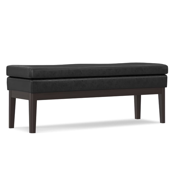 Simpli Home Carlson 45 inch Wide Mid Century Ottoman Bench in Distressed Black Vegan Faux Leather