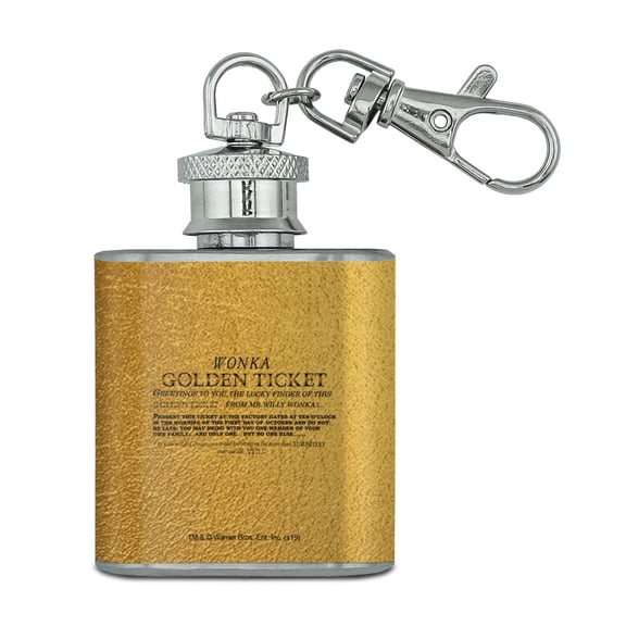 Willy Wonka and the Chocolate Factory Golden Ticket Stainless Steel 1oz Mini Flask Key Chain