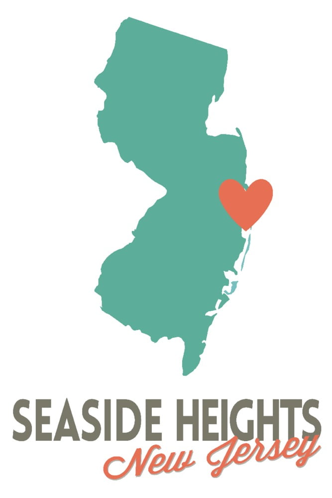 Seaside Heights, New Jersey, State Outline and Heart (24x36 Giclee Gallery Art Print, Vivid