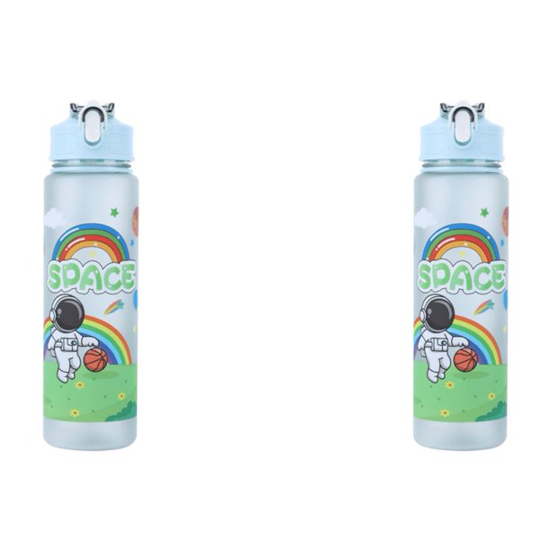 Botella Espacial Dibujos Animados 800 Ml Con Paja Y para Al Aire Libre () Verde