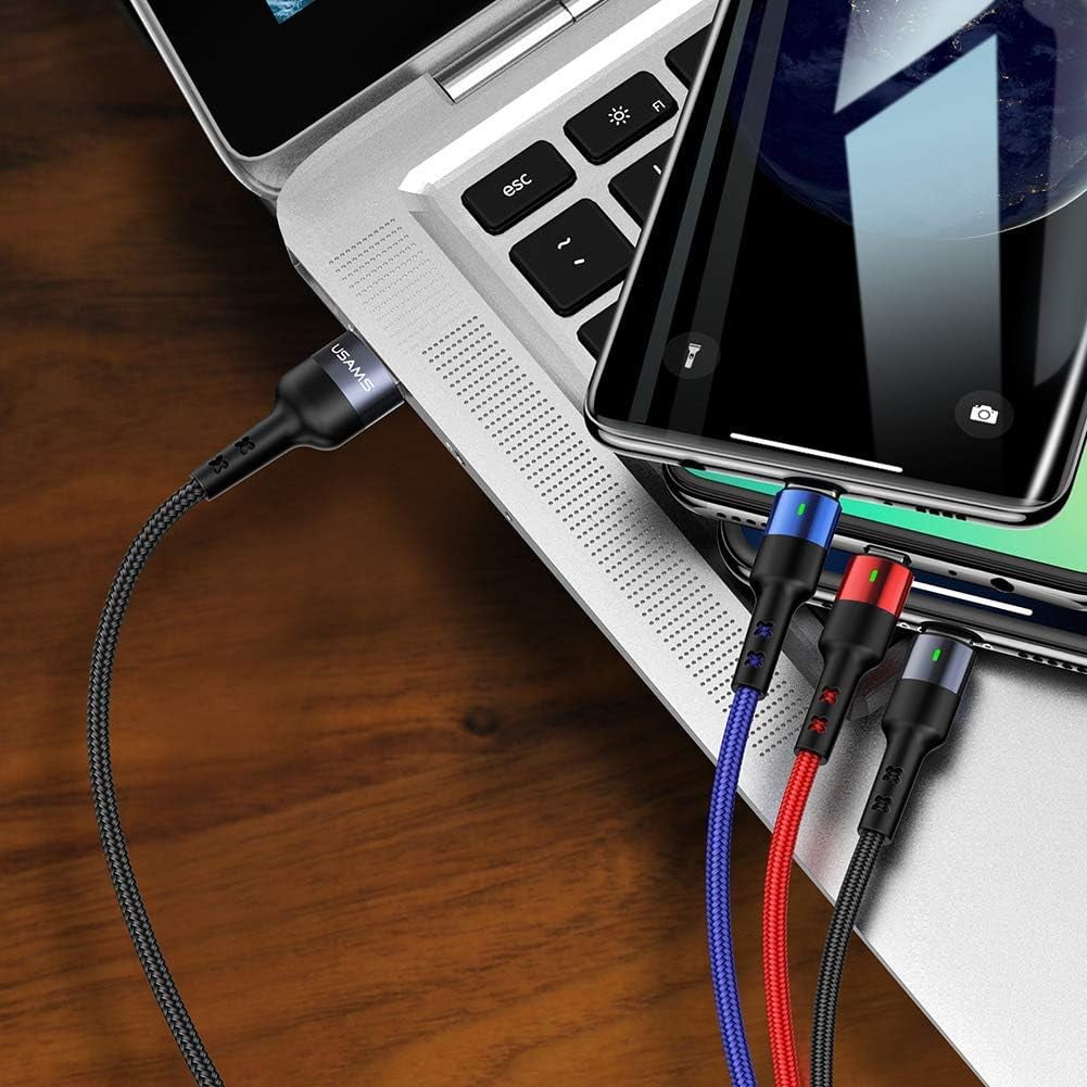 RGHJAR-Multi USB Cable 1ft 2Pack Short 3 in 1 Charging Cable Nylon Braided Adapter with Type-C Micro USB Port Connectors for Cell Phones and More