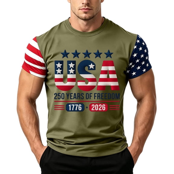LWavelet Mens American Flag T-Shirt 4th of July T-Shirt USA Flag 1776 Patriotic Tee Memorial Day Tops