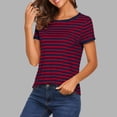 thumbnail image 2 of Edvintorg Summer Tops for Women Striped Loose Fit Crew Neck Short Sleeve Casual Shirts Women’S Clothing Wine M, 2 of 6