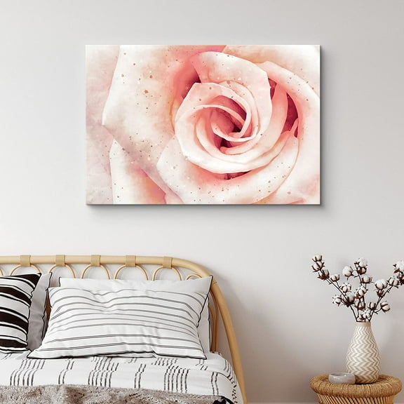 PixonSign Canvas Print Wall Art Close-Up of Pink and White Rose Floral Wilderness Mixed Media Realism Glam Whimsical Multicolor Ultra for Living Room, Bedroom, Office - 32"x48"