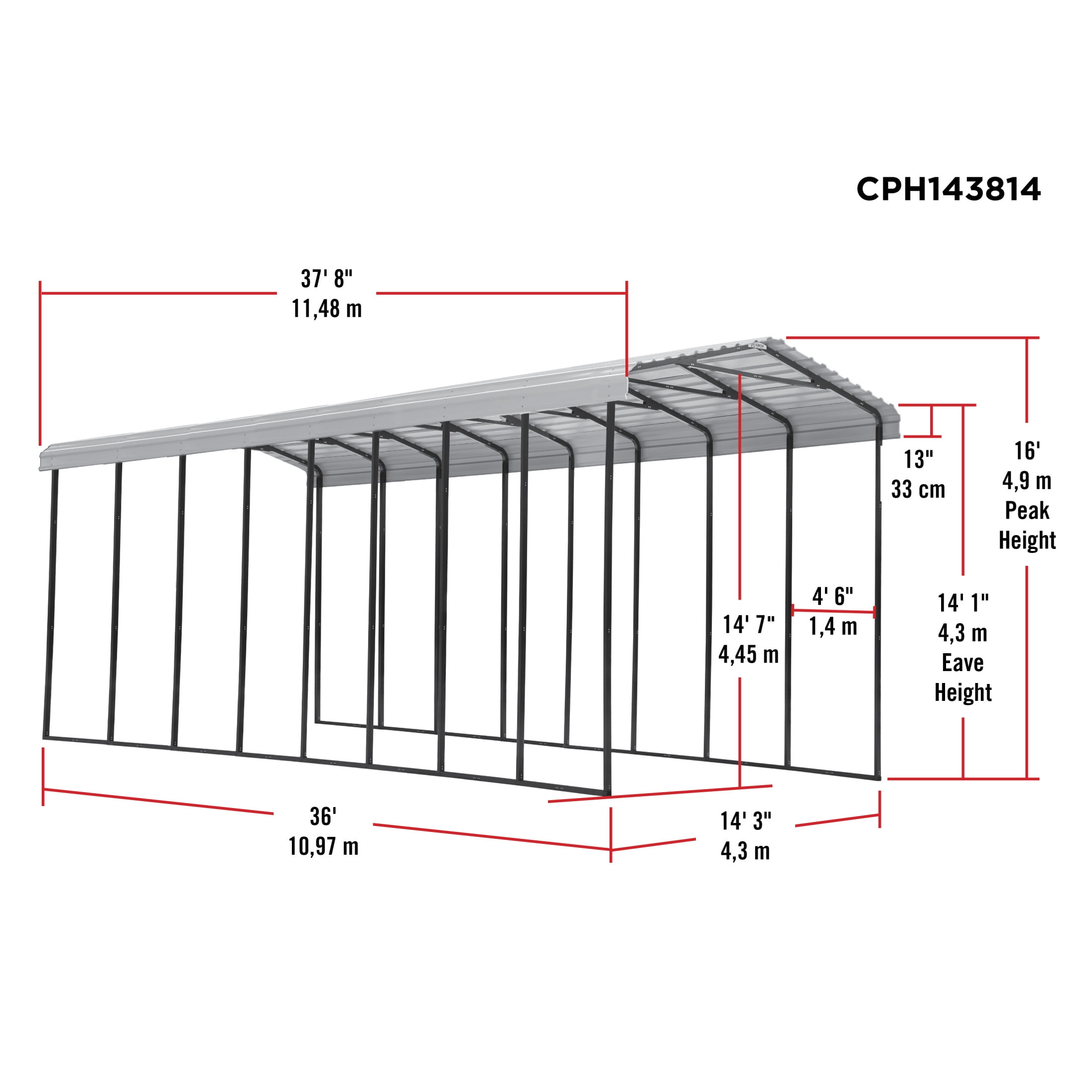 Arrow 14 x 38 x 14 ft Eggshell RV Carport