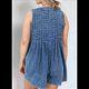 thumbnail image 4 of Mono Vaquero Corto con Cuello en V y Sin Mangas para Mujer, con Volantes y Lazo Frontal, con Bolsillo, Azul Oscuro Talla M, 4 of 6
