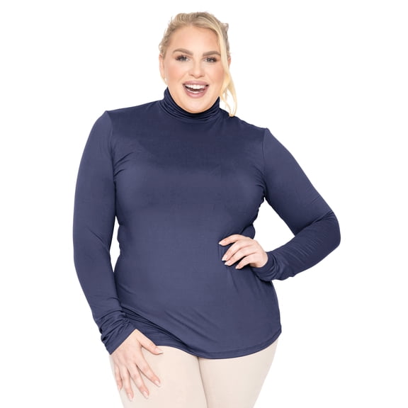 Stretch Is Comfort Women's Plus Size Warm Long Sleeve Turtleneck Top Navy Blue 3X
