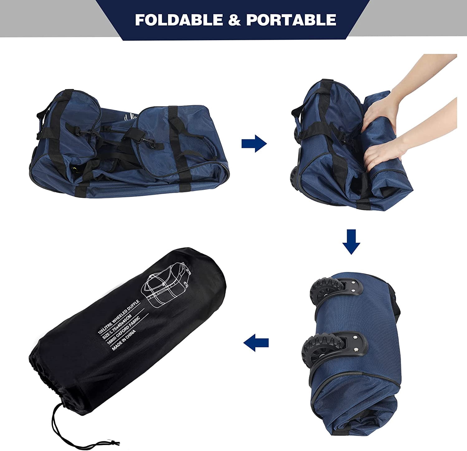 Redcamp 120L Collapsible Folding Duffle Bag with Rollers and Wheels, Large Travel Duffel
