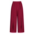 thumbnail image 7 of MVRLSH Women's Wide Leg Pants Lightweight Loose Pleated Cropped High Waist Culotte Trousers for Daily Relaxed Outfits Stretch Dress Casual Flowy Palazzo Pants Red - XXL, 7 of 7