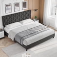 thumbnail image 4 of King Size Platform Bed Frame with Upholstered Headboard, Fabric Upholstered Bed Frame with Adjustable Headboard, Bed Frame with Diamond Pattern and Soft Fabric, Wood Slat Support, Grey, 4 of 9
