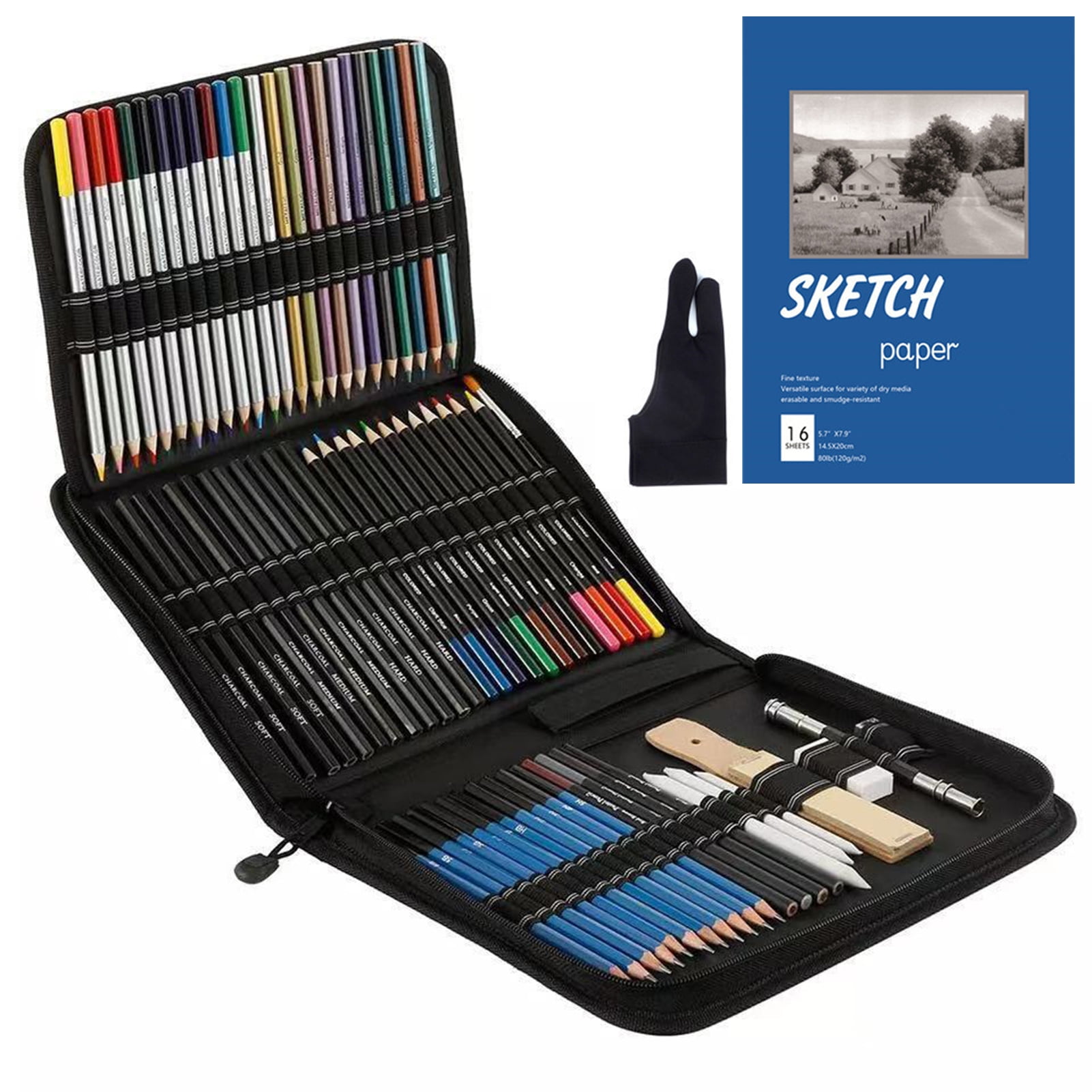 Pro Drawing Kit Sketching Pencils Set,portable Zippered Travel  Case-charcoal Pencils,charcoal Stick,sharpener,plasticable  Plasticine,eraser. Art Supplies For Artists Beginner Adults Teens - Temu