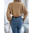 thumbnail image 6 of Women'S Y2K Crochet Shrug Sweater Open Front Long Sleeves Batwing Knit Cropped Cardigan Khaki S, 6 of 8