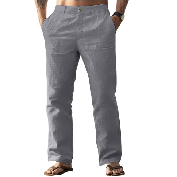 LNZGNM Men's Baggy Dress Pants Elastic Waist Straight-Legs Pant with Pockets Lightweight Loose Fit Solid Color Pants Casual Yoga Trousers,Gray M