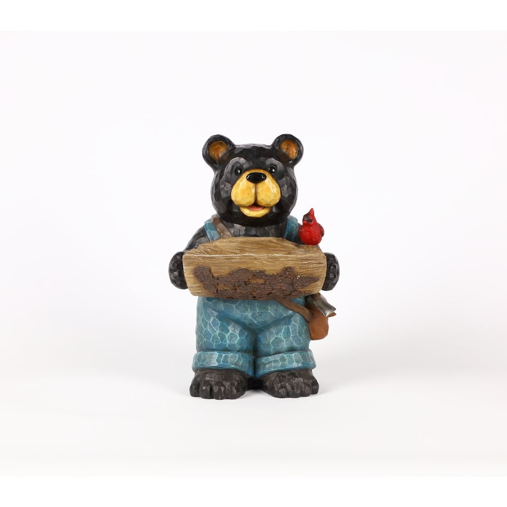 HI-LINE GIFT LTD BEAR HOLDS BIRD BATH WITH CARDINAL
