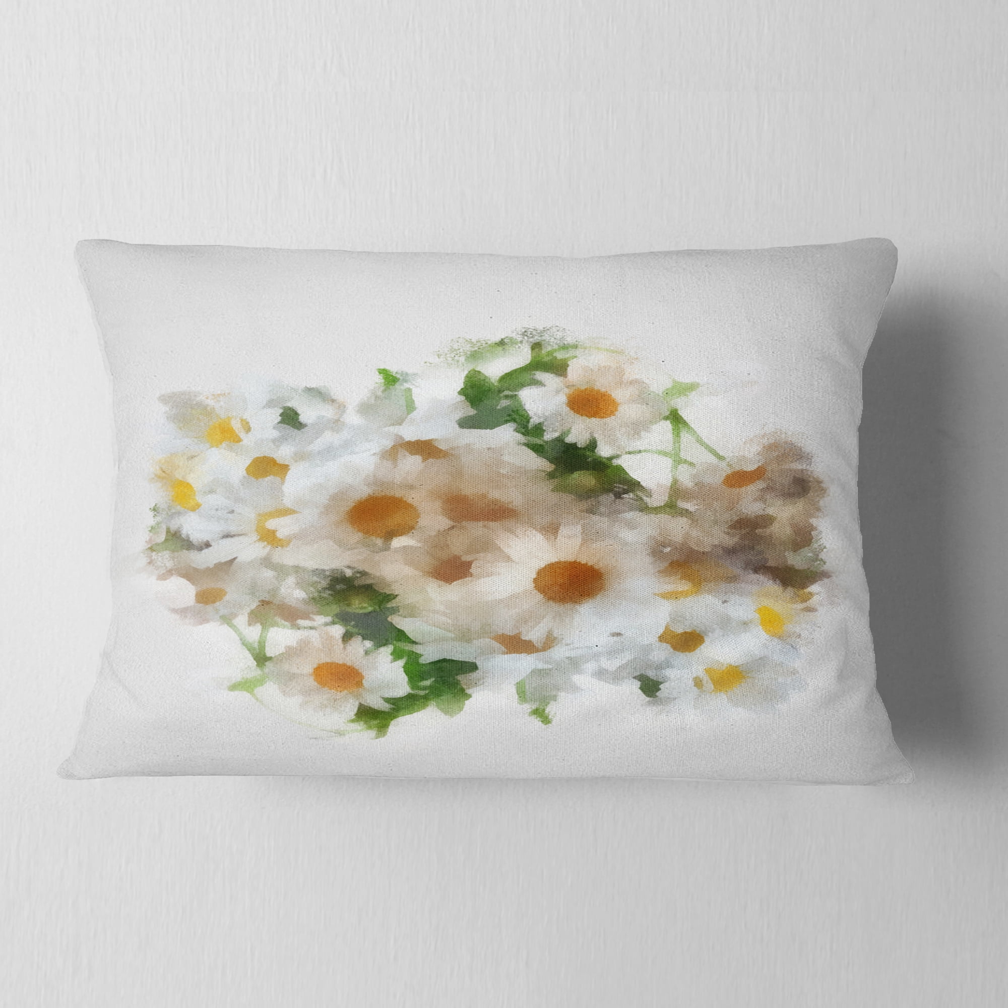 Designart Bunch of White Chamomiles Watercolor - Flower Throw Pillow - 12x20