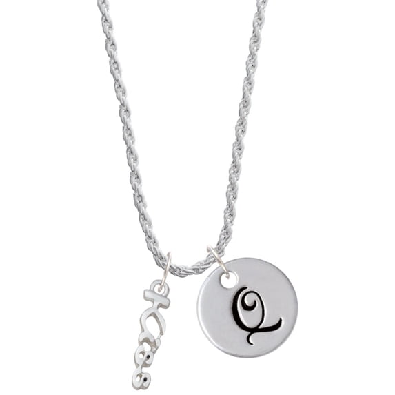 Delight Jewelry Silvertone Small Kiss Script Silvertone Script Initial Disc - Q - Charm Necklace, 20"+3"