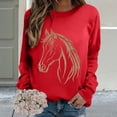 thumbnail image 3 of MVRLSH Essentials Hoodies for Women Horse Riding Graphic Crewneck Loose Long Sleeve Casual Pullover Tops Spring Fall Layering Daily Outfit Match Sweatshirt Red - L, 3 of 7