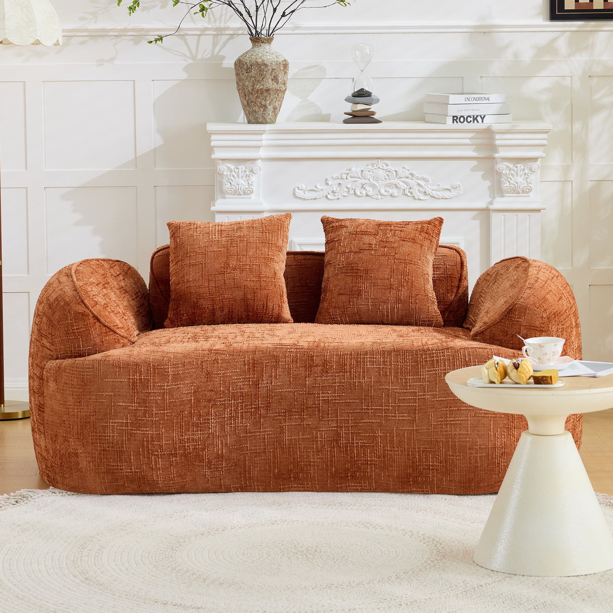 Leumius 66" 2 Seater Sofa Compress Sofa with Armrests & 2 Pillows,No Assembly Required,Compact Sofa Couch for Small Apartments,Living Room,Bedroom,Orange