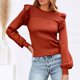 thumbnail image 2 of Suéteres de cuello alto para mujer, otoño e invierno, 2024, elegantes, informales, con mangas abullonadas y volantes, blusa elegante con cuello redondo, suéter ajustado de canalé, 2 of 5