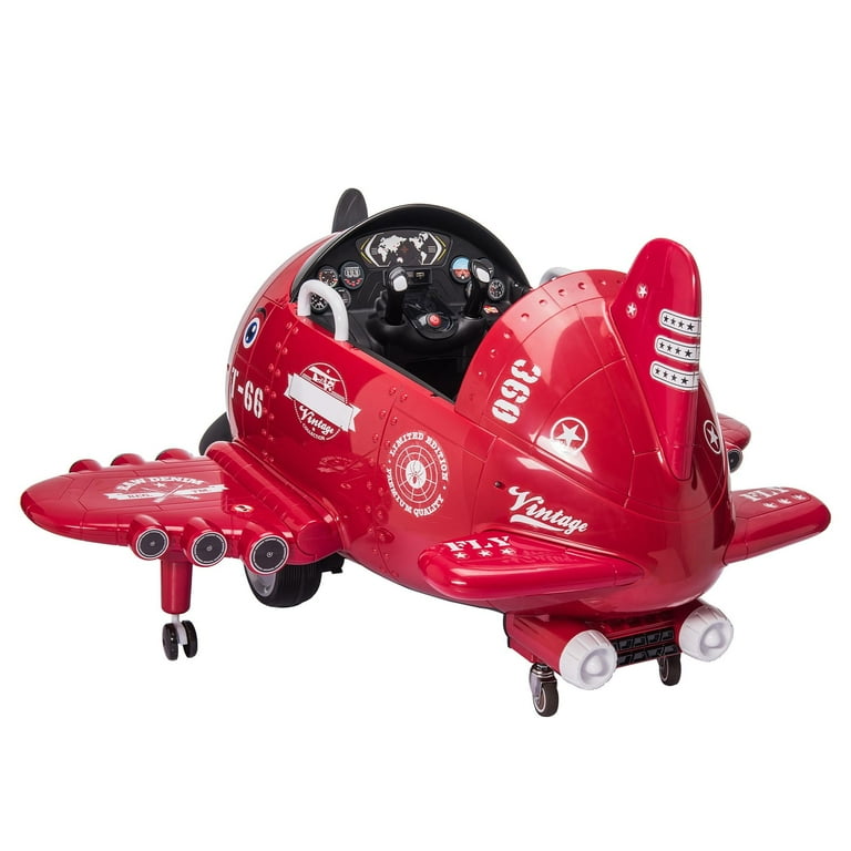 12V Ride on Cars for Kids Battery Powered Plane Ride on Toy Cars with Remote Control 360 Degree Rotating by 2 Joysticks Wind Driven Propeller USB