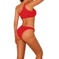 thumbnail image 3 of Conjuntos de bikini de un solo hombro para mujer, 2 piezas, parte inferior triangular asimétrica con canalé, trajes de baño deportivos grandes en rojo, 3 of 5