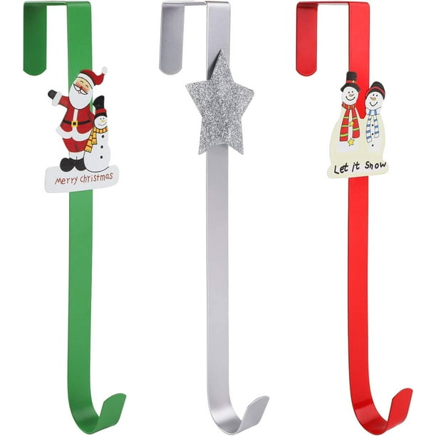 Juego de 3 perchas navideñas para puerta, colgador de guirnaldas de metal de 11,8 pulgadas, ganchos para puerta, soportes para coronas para Navidad, hogar, oficina, pared, decoración de puerta de boda, interior (A) oso de fresa Electrónica