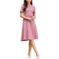 thumbnail image 2 of INSPIRE CHIC Women's A-Line Dress with Belted Summer Short Sleeve 2026 Split Neck Dresses L Pink, 2 of 4