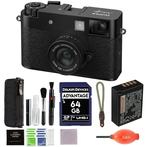 Fujifilm X Half Digital Camera (Black) Bundle with 64GB SD Card   Rope Wrist Strap   More Advanced Accessories | Fuji X Half Camera