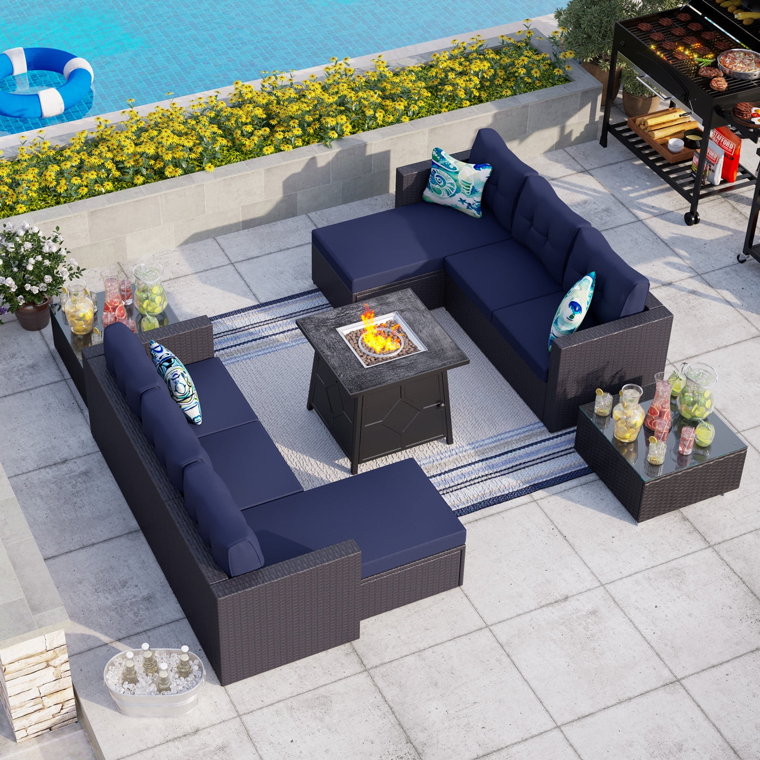 MF Studio 7 PCS Outdoor Patio Furniture Set with 45Inch Fire Pit Table