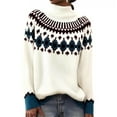 thumbnail image 2 of Stralyhd Sweaters for Women Retro Knitted Fair Isle Sweater Crewneck Stripes Fall Clothing 2025 Long Sleeve Lightweight Boho Christmas Sweaters for Women White M, 2 of 4
