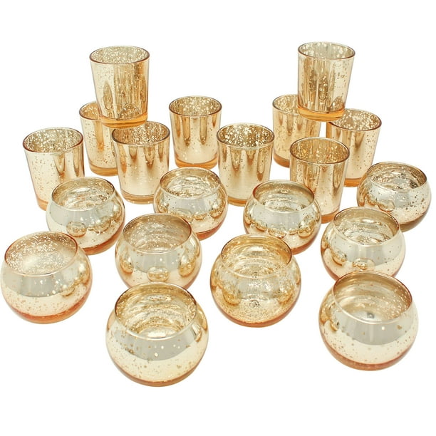 Just Artifacts 24pcs Assorted Gold, Round Gold Votive Candle Holders