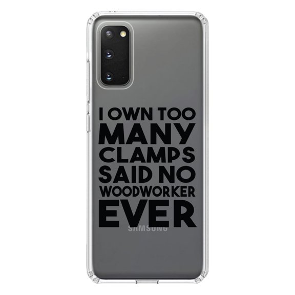 DistinctInk Clear Shockproof Hybrid Case for Galaxy S20 ULTRA / 5G (6.9" Screen) - TPU Bumper Acrylic Back Tempered Glass Screen Protector - Own Too Many Clams - No Woodworker Ever