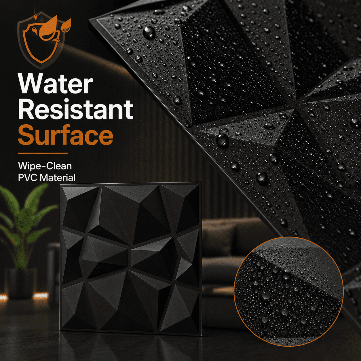 Yeslife 12-Pack 19.69"x19.69" Black PVC 3D Embossed Wall Panels, Geometric Accent Wall Covering for Living Room Office TV Wall, 32.2 Sq Ft
