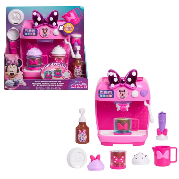 Disney Jr. Minnie Mouse Rise & Shine Bowrista Set 10 inch Play Espresso Machine Ages 3 and up
