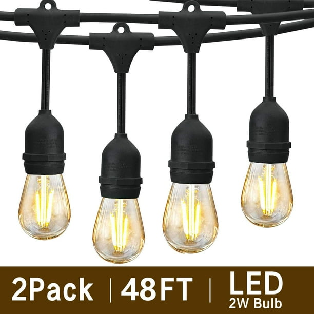 Svater 96ft Outdoor String Lights 2pack 48ft Patio Plug In With 2w Led Glass Bulb Dimmable 2700k Warm White Commercial Grade Ip65 Waterproof Hanging Light Etl Listed Com Svater 96ft Outdoor String Lights, Commercial Outdoor String Lights White